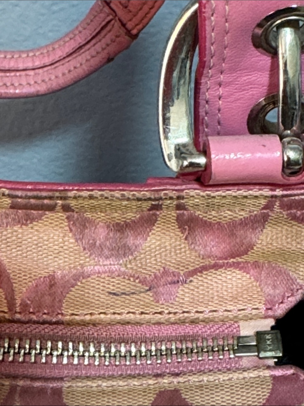 Coach Y2K Barbie Pink Signature Canvas Tote with Leather Trim (F15047) - Picture 4 of 16